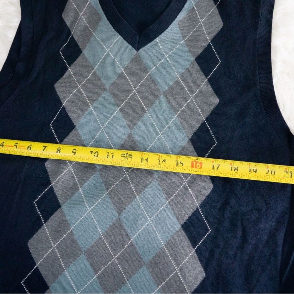 Banana Republic Argyle Sweater Vest Silk Cashmere Navy Blue Preppy - Picture 6 of 7